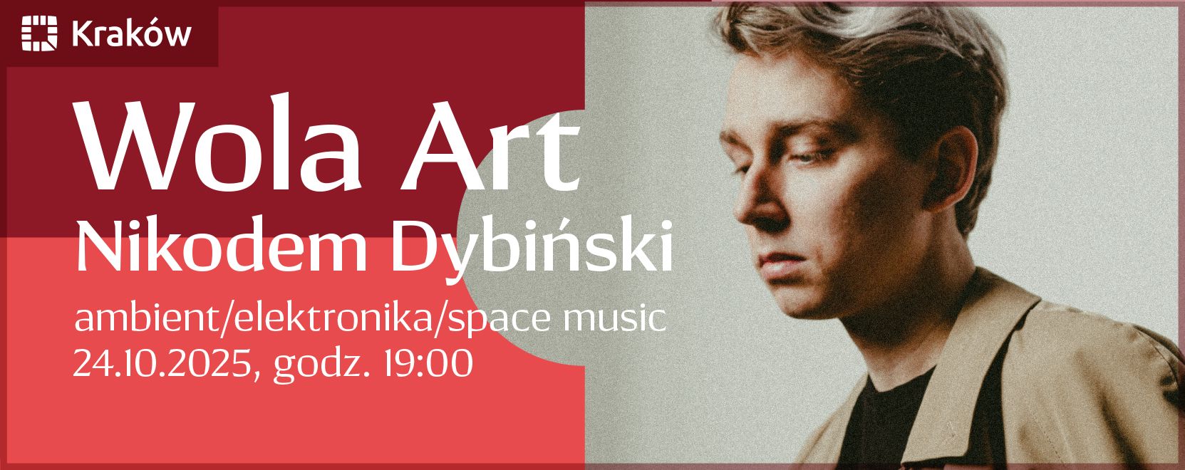 Grafika przedstawia baner zapraszający na koncert Nikodema Dybińskiego w Strzelnicy na Woli