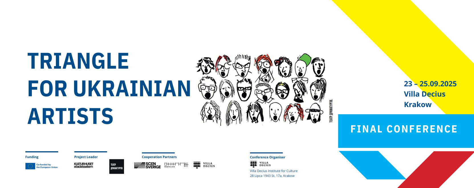 Grafika przedstawiająca baner z napisem Triangle for Ukrainian artists