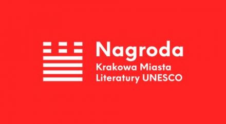 Grafika ozdobna z napisem Nagroda Krakowa Miasta Literatury UNESCO